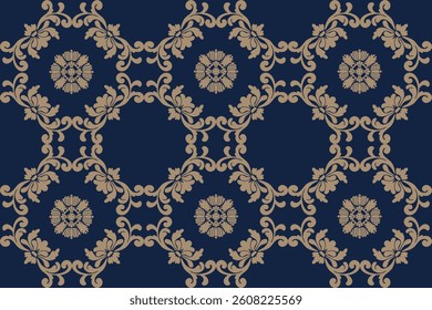 Elegant Floral Pattern with Gold Accents on Navy Background