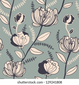 Elegante estampado floral en gris y blanco. Fondo de flores abstracto. Ilustración del vector