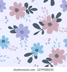 Elegant floral pattern with hand draw flowers. Floral seamless background for fashion prints. Vintage print. 