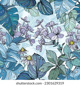 Elegant floral pattern, hand draw flowers. Seamless background for fashion prints. Spring design.