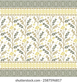 elegant floral pattern with japanese inspired seamless border embroidery for fabric print
