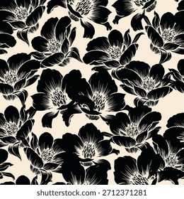 Elegantes Blumenmuster. Monochrome florale Tapete Design. Botanische Vektorgrafik. Blumendruckvorlage. Minimalistisches, elegantes botanisches Hintergrunddesign. Keine AI