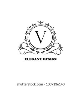 Elegant floral pattern. A monogram design with the letter V. Vector business sign, identity for the hotel, restaurant, jewelry, fashion.
