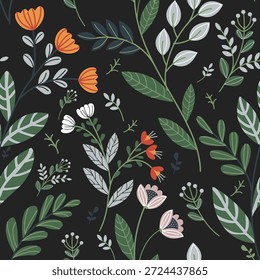 Elegantes Blumenmuster auf schwarzem Hintergrund