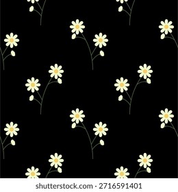 Patrón floral elegante sobre un fondo negro audaz