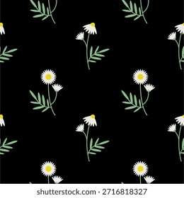 Patrón floral elegante sobre un fondo negro audaz