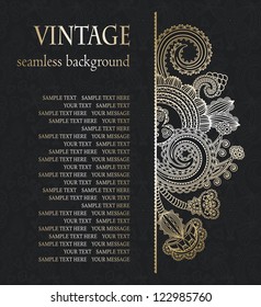 Elegant floral pattern on a dark seamless background with space for text. Stylish design. Can be used as a greeting card or wedding invitation