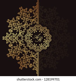Elegant floral pattern on a dark background. Stylish design. Can be used as a greeting card or wedding invitation