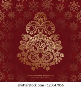 Elegant floral pattern on a red seamless background. Stylish design. Vintage Style. Can be used as a greeting card or wedding invitation