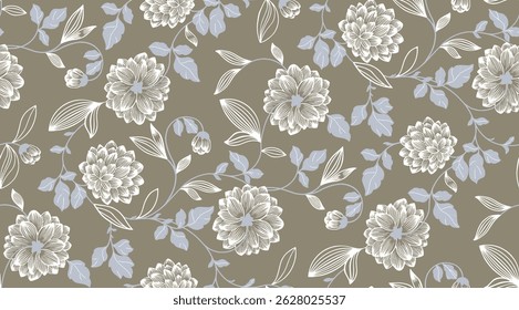 Elegant Floral Pattern on a Taupe Background