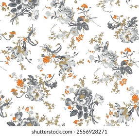 Elegant Floral Pattern on White Background for Textiles