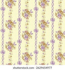 Elegante padrão floral com design de fita em um fundo amarelo pálido