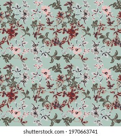 Elegant floral pattern. Seamless vector print with lilies and blooming cherry. Beautiful botanical composition on grey background. Template for textile design, cards, wallpapers, gift wrappings.