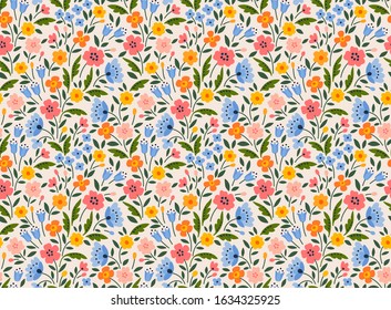 Elegant floral pattern in small colorful flower. Folk style. Floral seamless background for fashion prints. National traditional print. Seamless vector texture. 