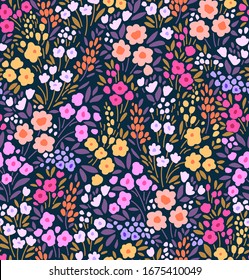 Elegante estampado floral en una pequeña flor dibujada a mano. Estilo de libertad. Fondo floral sin fisuras para las impresiones de moda. Impresión vintage. Textura vectorial sin inconvenientes.Ramo de primavera.