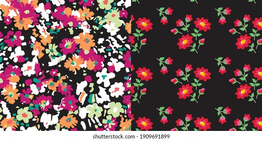 Elegant floral pattern in small colorful flowers. Liberty style. Floral seamless background for fashion prints. Ditsy print. Seamless vector texture. Spring bouquet.