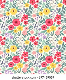 Elegantes Blumenmuster in kleinen bunten Blumen. Liberty Stil. Blumennaher Hintergrund für Modedrucke. Ditsy-Druck.Nahtlose Vektorstruktur. Frühlingsbukett.
