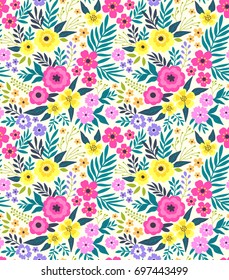 Elegant floral pattern in small colorful flower. Liberty style. Floral seamless background for fashion prints. Ditsy print. Seamless vector texture. Spring bouquet.
