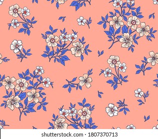 Elegant floral pattern in small flowers. Liberty style. Floral seamless background for fashion prints. Ditsy print. Seamless vector texture. Spring bouquet.