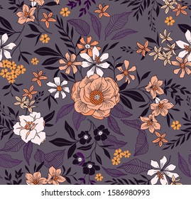 Elegant floral pattern in small hand draw flower. Liberty style. Floral seamless background for fashion prints. Vintage print. Seamless vector texture. Spring bouquet.