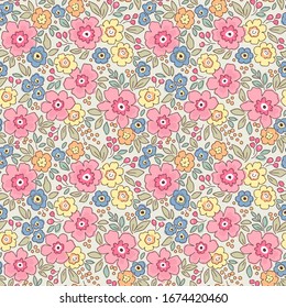 Elegant floral pattern in small hand draw flowers. Liberty style. Floral seamless background for fashion prints. Vintage print. Seamless vector texture. Spring bouquet.