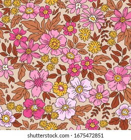 Elegant floral pattern in small hand draw flowers. Liberty style. Floral seamless background for fashion prints. Vintage print. Seamless vector texture. Spring bouquet.