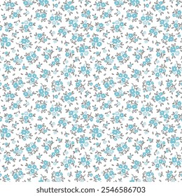 Elegant floral pattern in small hand draw flowers. Ditsy style. Light blue flowers. Floral seamless background for fashion prints. Vintage print. Seamless vector texture. Spring bouquet.