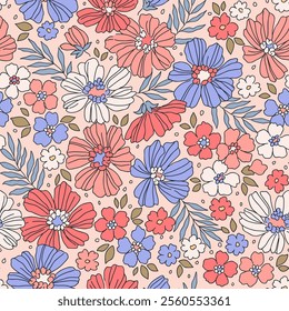 Elegant floral pattern in small hand draw flowers. Liberty style. Floral seamless background for fashion prints. Vintage print. Seamless vector texture. Spring bouquet. Stock vector floral pattern.