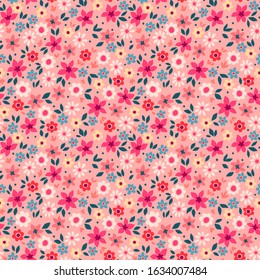 Elegant floral pattern in small light pink flower. Liberty style. Floral seamless background for fashion prints. Ditsy print. Seamless vector texture. Spring bouquet.