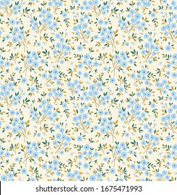 Elegant floral pattern in small pale blue flower. Liberty style. Floral seamless background for fashion prints. Ditsy print. Seamless vector texture. Spring bouquet.