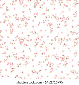 Elegant floral pattern in small pink flower. Liberty style. Floral seamless background for fashion prints. Ditsy print. Seamless vector texture. Spring bouquet.