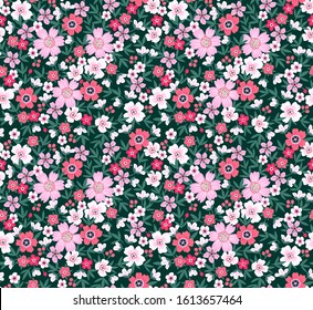 Elegant floral pattern in small pink flower. Liberty style. Floral seamless background for fashion prints. Ditsy print. Seamless vector texture. Spring bouquet.