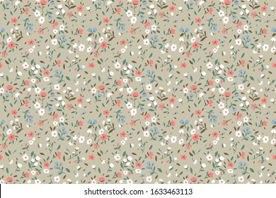 Elegant Floral Pattern In Small Pink, White And Light Blue Flower. Liberty Style. Floral Seamless Background For Fashion Prints. Ditsy Print. Seamless Vector Texture. Spring Bouquet.