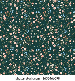 Elegant floral pattern in small pink and light blue flower. Liberty style. Floral seamless background for fashion prints. Ditsy print. Seamless vector texture. Spring bouquet.