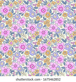 Diseño floral elegante en flor rosa y lila. Estilo de libertad. Fondo floral sin fisuras para las impresiones de moda. Impresión Ditsy. Textura vectorial sin inconvenientes.Ramo de primavera.