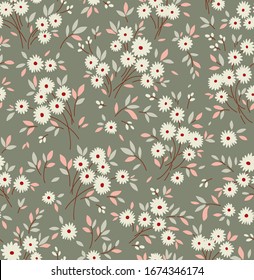 Elegant floral pattern in small white flower. Liberty style. Floral seamless background for fashion prints. Ditsy print. Seamless vector texture. Spring bouquet.