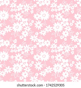 Diseño floral elegante en flores blancas pequeñas. Estilo de la libertad. Fondo floral sin fisuras para las impresiones de moda. Impresión Ditsy. Textura vectorial sin inconvenientes. Ramo de primavera.