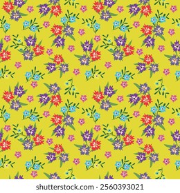 Elegant floral pattern in small yellow flower. Liberty style. Floral seamless background for fashion prints. Ditsy print. Seamless vector texture. Spring bouquet.