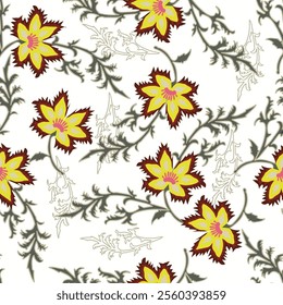 Elegant floral pattern in small yellow flower. Liberty style. Floral seamless background for fashion prints. Ditsy print. Seamless vector texture. Spring bouquet.
