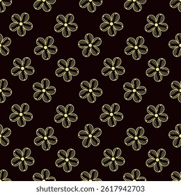 Elegant floral pattern in small yellow flower. Liberty style. Floral seamless background for fashion prints. Ditsy print. Seamless vector texture. Spring bouquet.