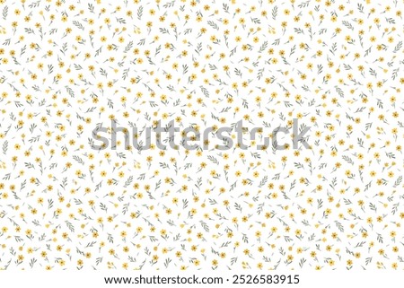 Elegant floral pattern in small yellow flowers. Liberty style. Floral seamless background for fashion prints. Ditsy print. Seamless vector texture. Spring bouquet. White background