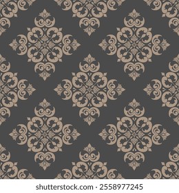 An Elegant floral pattern in soft pink on dark navy background, perfect for textiles and wallpapers. This design adds touch of sophistication to any space