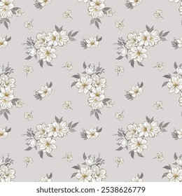 Elegant Floral Pattern with Soft White Flowers and Subtle Foliage on a Gentle Beige Background