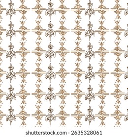Elegant floral pattern with symmetrical design in brown and white colors for diverse applications