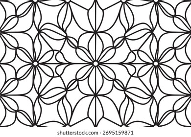 Elegant floral pattern vector silhouette with flowing lines