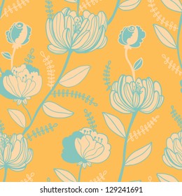 Elegant floral pattern in yellow and blue. Abstract flower background. Vector illustration