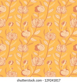 Elegant floral pattern in yellow and brown. Abstract flower background. Vector illustration