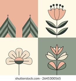 Elegant Floral Patterns: Mid-Century Modern Design Elements for Print and Web