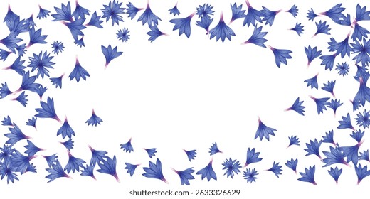 Elegant  floral petals in shades of blue and violet gracefully scattered on white background. Perfect for wedding designs, spring themes, invitations, packaging, and textile patterns.
