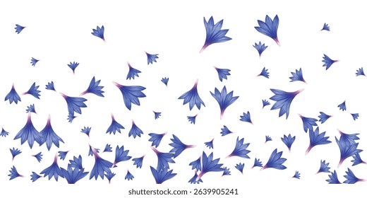 Elegant  floral petals in shades of blue and violet gracefully scattered on white background. Perfect for wedding designs, spring themes, invitations, packaging, and textile patterns.